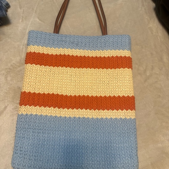 Miu Miu Knit Tote in Blue, Cream, and Orange - Picture 2 of 3